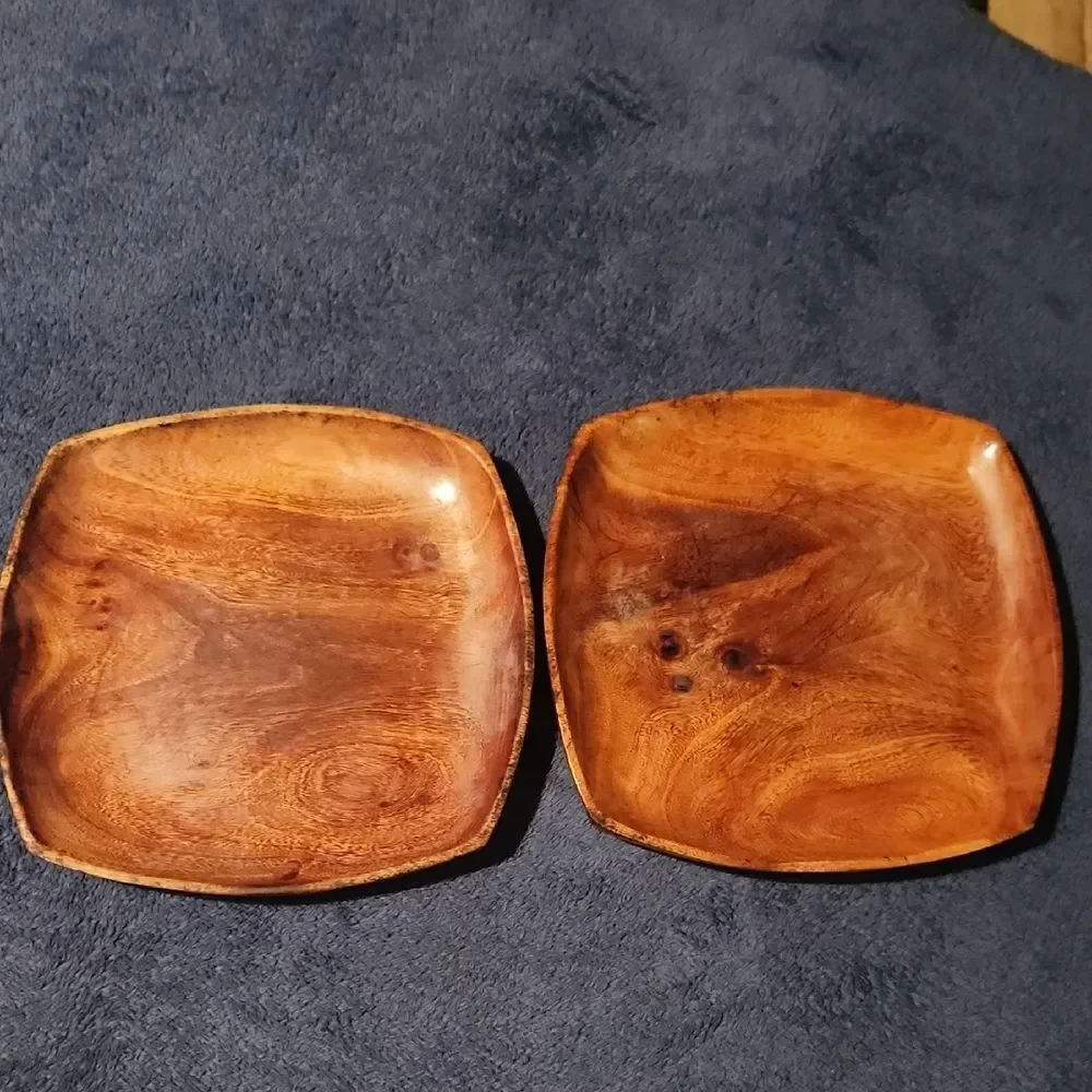 Set of Two Kamani Wood Square Plates